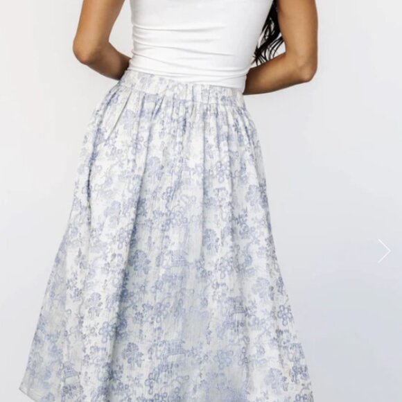 Baltic Born Jeanne Pleated Midi Skirt Cottagecore Boho Blue and Pearl SZ M - Picture 3 of 10